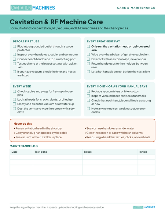 Shape Tactics Cavitation & RF Machine Care Guide
