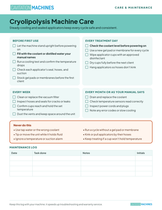 Shape Tactics Cryolipolysis Machine Care Guide