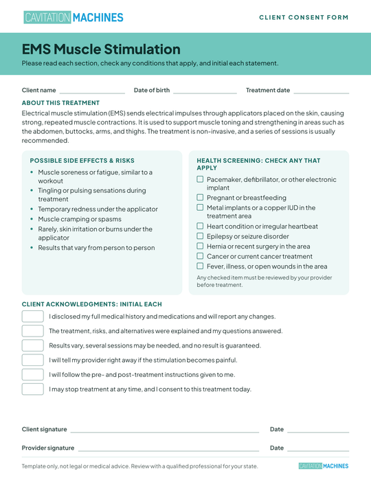 Shape Tactics EMS Muscle Stimulation Consent Form