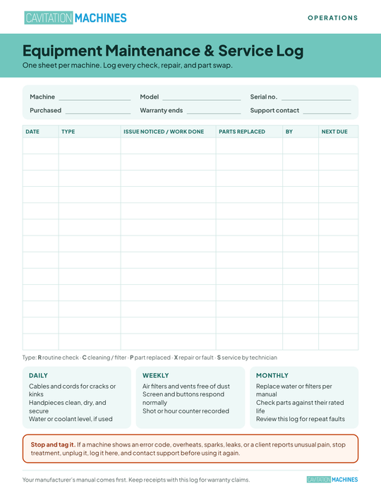 Shape Tactics Equipment Maintenance & Service Log