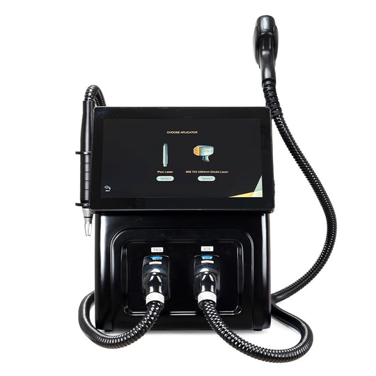 Shape Tactics 2-in-1 Pro diode and picosecond laser system – straight-on front view showing the handle ports