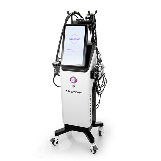 Shape Tactics 7-in-1 S-Shape standing body contouring system – front view of the 15.6-inch touchscreen console