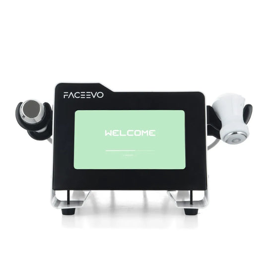 Shape Tactics FaceEvo 3 MHz and 10 MHz ultrasound and EMS facial machine – front view of the touchscreen tabletop unit