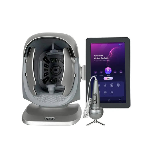 Shape Tactics X3Pro AI skin and scalp analyzer – open imaging chamber showing the multi-spectrum camera ring